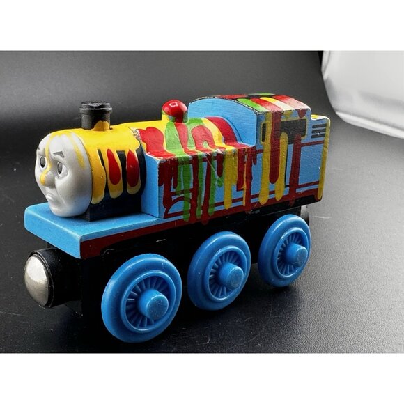 Paint Splattered Thomas The Train Wooden Railway Vtg 2003 Learning Curve Engine - Picture 2 of 14